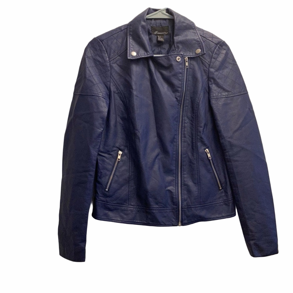 Forever 21 Dark Blue Faux Leather Jacket Small